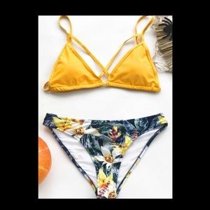 Yellow floral cross bikini
